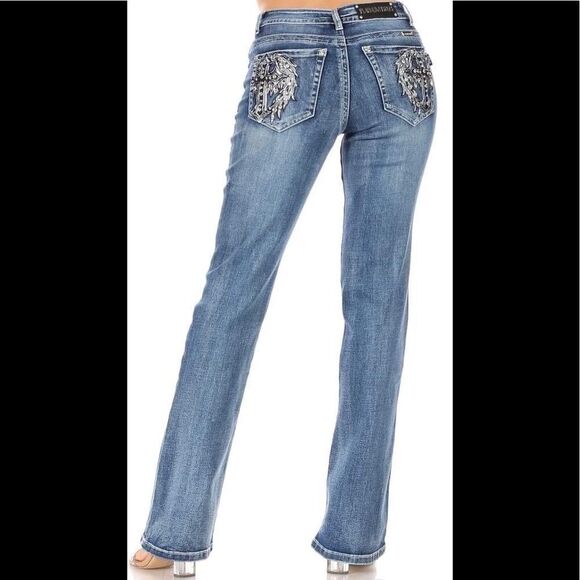 platinum plush Denim - Leather & Stone Rhinestone Jeans